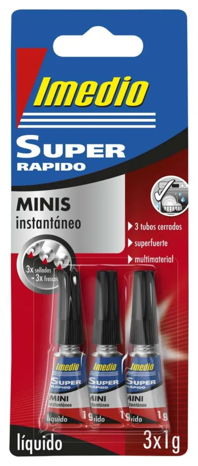 Imedio Pack de 3 Tubos de Pegamento Instantáneo 1gr - Transparente