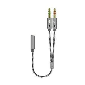 Aisens Cable Adaptador Audio JACK 3.5 4 Pines a 2xJACK 3.5 3 Pines - 25cm - Gris