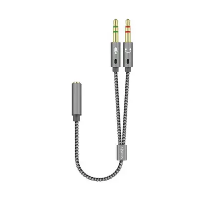 Aisens Cable Adaptador Audio JACK 3.5 4 Pines a 2xJACK 3.5 3 Pines - 25cm - Gris