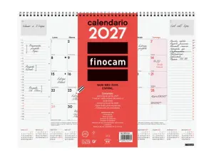 Finocam Calendario Anual 2027 Mes Vista 420x310mm Espiral Doble Rojo y Blanco