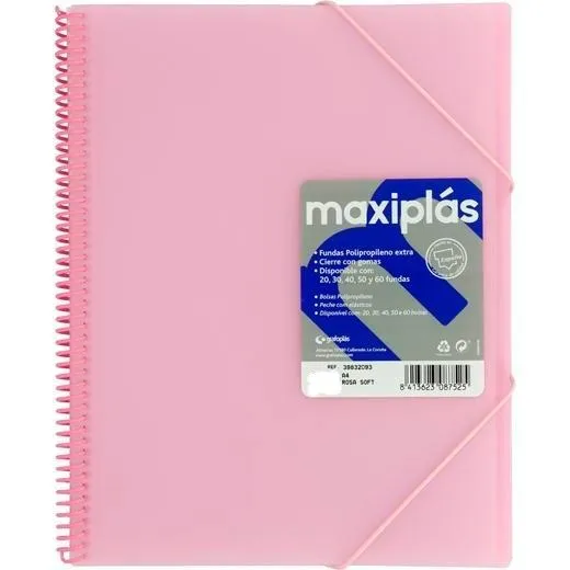 Grafoplás Carpeta Con Fundas Maxiplás Espiral A4 30 Fundas C/Sobre Pp Rígido Translúcido Rosa Soft