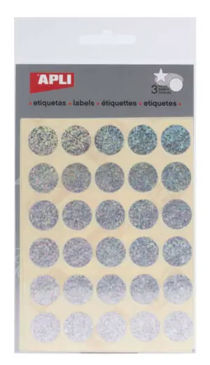Apli Gomets Redondos Holográficos Ø 20mm - Adhesivo Permanente - 90 Unidades