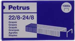 Petrus Caja de 1000 Grapas 22/8-24/8 Cobreadas Hasta 40 Hojas Patilla 8mm