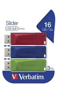 Verbatim Pendrive Slider 16GB Retráctil USB 2.0 Multipack 3 Unidades