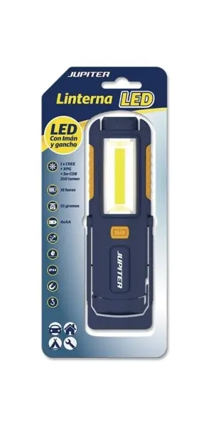 Jupiter Linterna de Trabajo LED COB 250lm con Imán y Gancho, Resistencia IP44, Azul