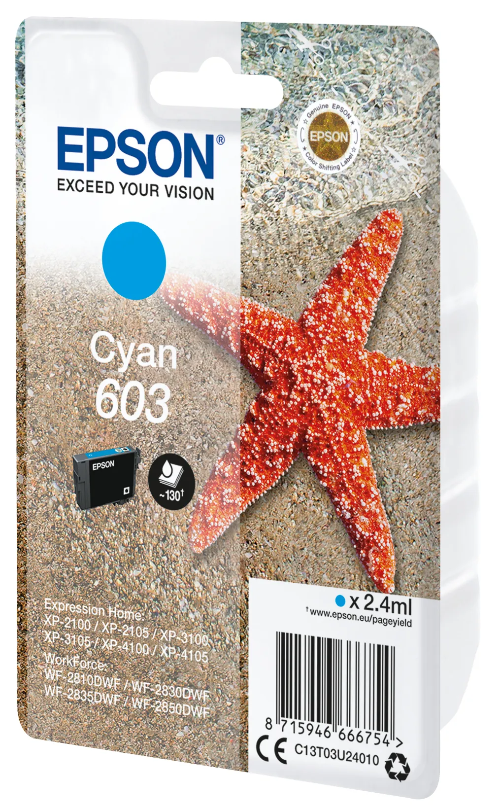 Epson Tinta Cian Nº 603 para XP-2100, 3100, 4100 / WF-2830DWF, 2850DW