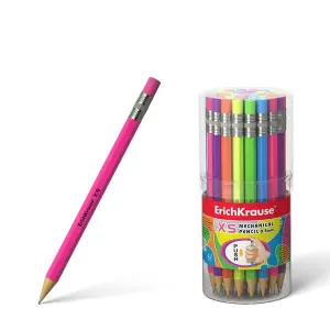 ErichKrause Portaminas 0.5 mm Hexagonal con Carcasa y Borrador Neon Brillante HB