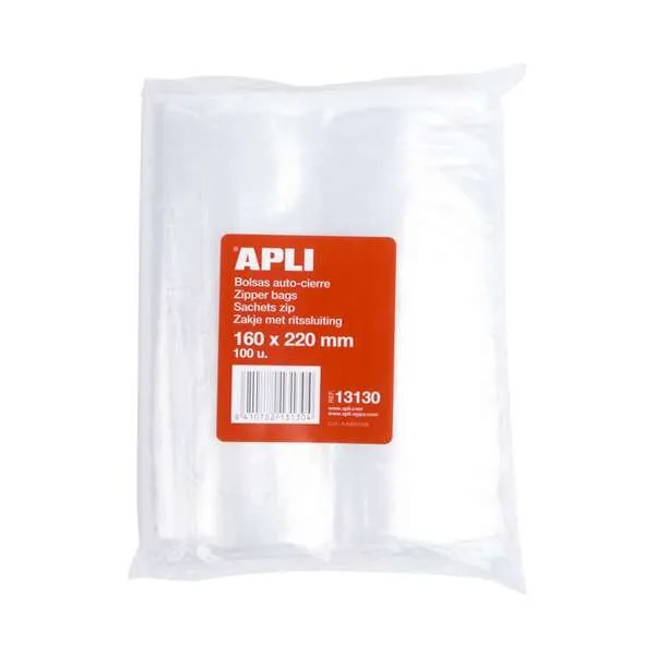 Apli Bolsas Autocierre 160x220mm LDPE Transparentes Pack 100 Unidades