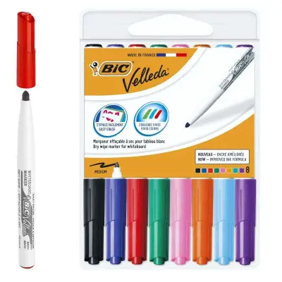 Bic Velleda 1741 Pack de 8 Rotuladores para Pizarra Punta Media 1.4mm Colores Surtidos