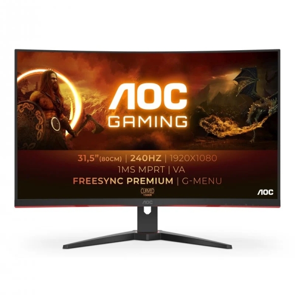 Aoc G4 Monitor 31.5" Curvo 1500R Led Va Fullhd 240Hz - Freesync Premium - Respuesta 1Ms - Angulo De Vision 178° - Hdmi, Displayport, Audio - Montaje Vesa 100X100