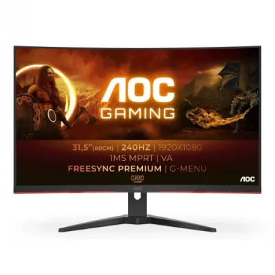 Aoc G4 Monitor 31.5" Curvo 1500R Led Va Fullhd 240Hz - Freesync Premium - Respuesta 1Ms - Angulo De Vision 178° - Hdmi, Displayport, Audio - Montaje Vesa 100X100