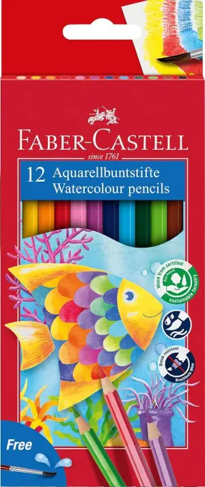 Faber-Castell Classic Colour Acuarelable Pack de 12 Lápices Hexagonales + Pincel