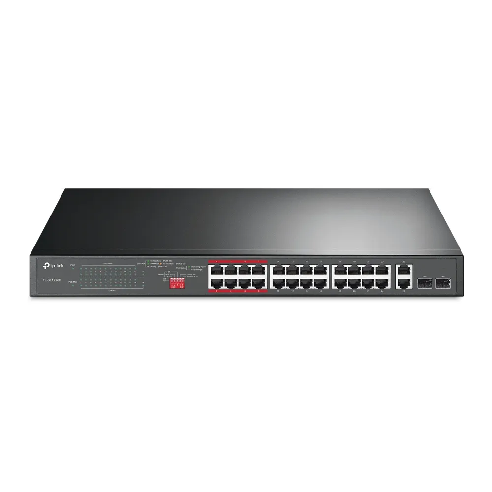 SWITCH NO GESTIONABLE TP-LINK TL-SL1226P 24P POE+ 10/100 2P GIGABIT 2P SLOTS COMBO GIGABIT SFP TOTAL POE 250W