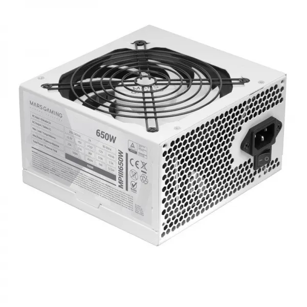 Mars Gaming Fuente De Alimentación MPIII 650W 85% Eficiencia PFC Activo Ventilador 12x12 14dB White