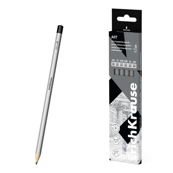 ErichKrause Art Pack de 6 Lápices de Grafito Surtidos 2H-4B Cuerpo Hexagonal