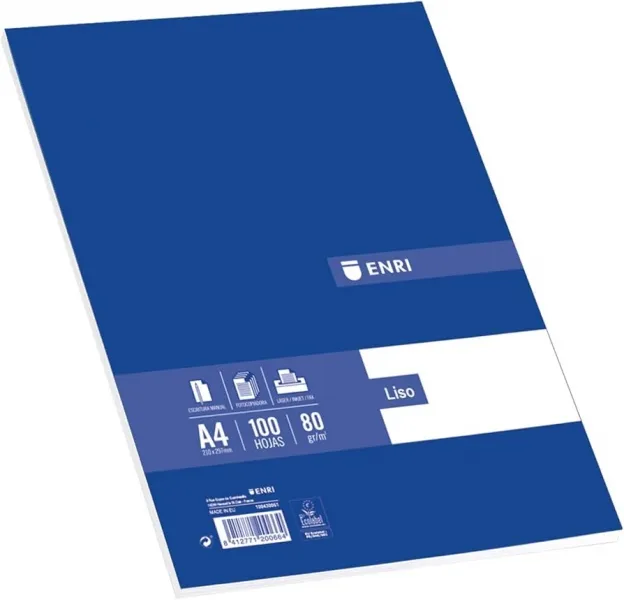 Enri Paquete De 100 Hojas A4 Liso - Papel De Alta Calidad - Color Blanco