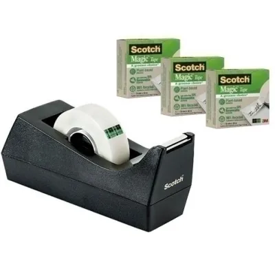 Scotch Dispensador Portarrollos C38 Negro Con 3 Cintas Mágicas 900