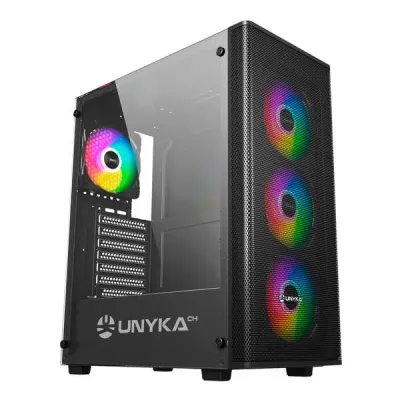 Unykach MIR 100 Caja Gaming ATX, Micro ATX, ITX - Vidrio Templado, 4 Ventiladores ARGB