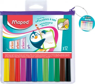 Maped Marker'Peps Pack de 12 Rotuladores para Pizarra Blanca - Punta de Bala 1.5mm - Colores Surtidos