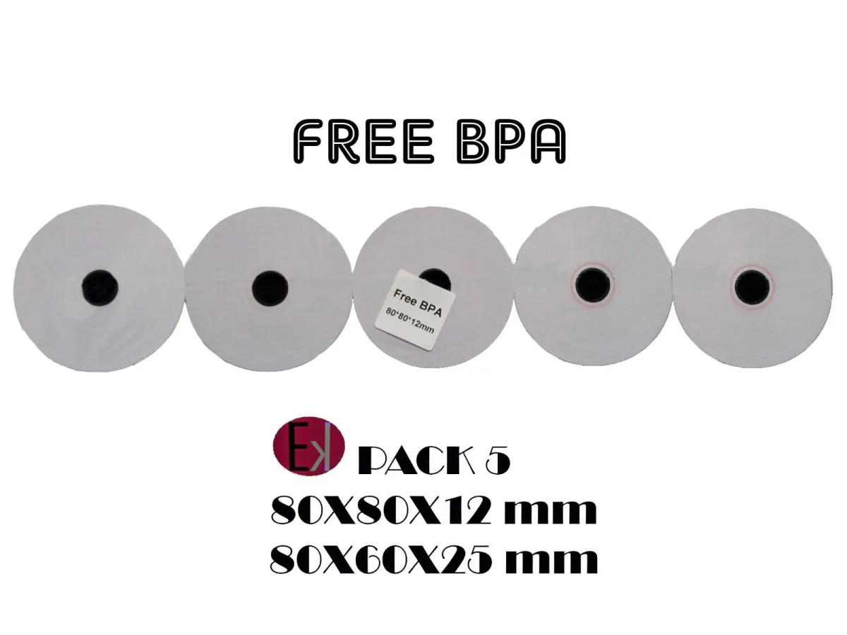 Ekrit Rollo Térmico Sin Bpa 80X80X12Mm 65Grs -5U-