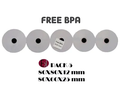 Ekrit Rollo Térmico Sin BPA 80x80x12mm 65g - Paquete de 5 Unidades