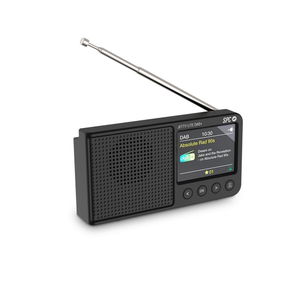 Spc Jetty Lite Radio Portatil Digital Dab+ - Pantalla Tft 2.4" - Antena Telescopica - Bateria Recargable - Funcion Altavoz Bluetooth - Color Negro
