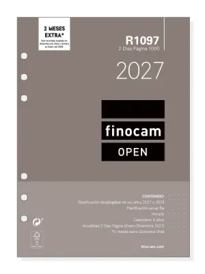 Finocam R1097 Recambio Agenda Open Anual 2027 2 Días por Página 155x215mm 80g/m2