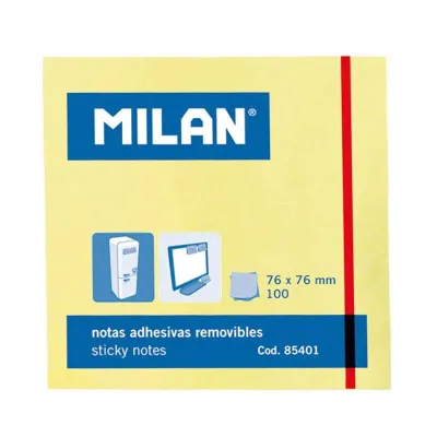 Milan Bloc de 100 Notas Adhesivas Removibles 76mm x 76mm Color Amarillo Claro