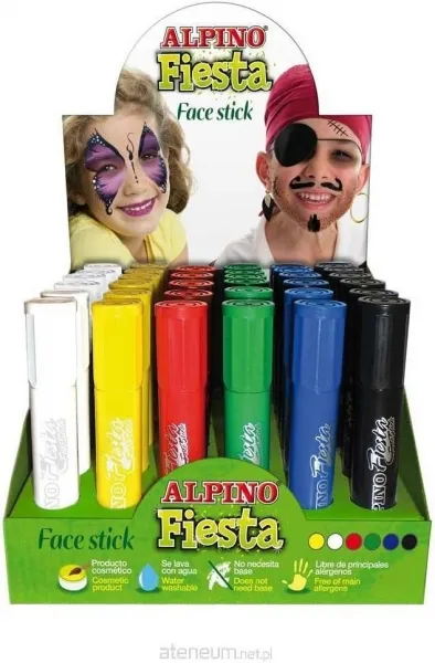 Alpino Fiesta Face Stick Expositor con 36 Barritas de Pintura Facial Dermatológicamente Testadas