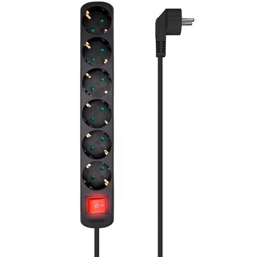 Aisens Regleta De Enchufes Con 6 Tomas Con Interruptor Cable 1,4M Negro