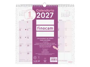Finocam Chic Calendario de Pared Anual 2027 Mes Vista 300x300mm Color Morado