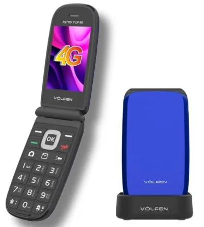 Volfen Teléfono Móvil Astro Flip 4G Pantalla XXL Tipo Choncha Azul