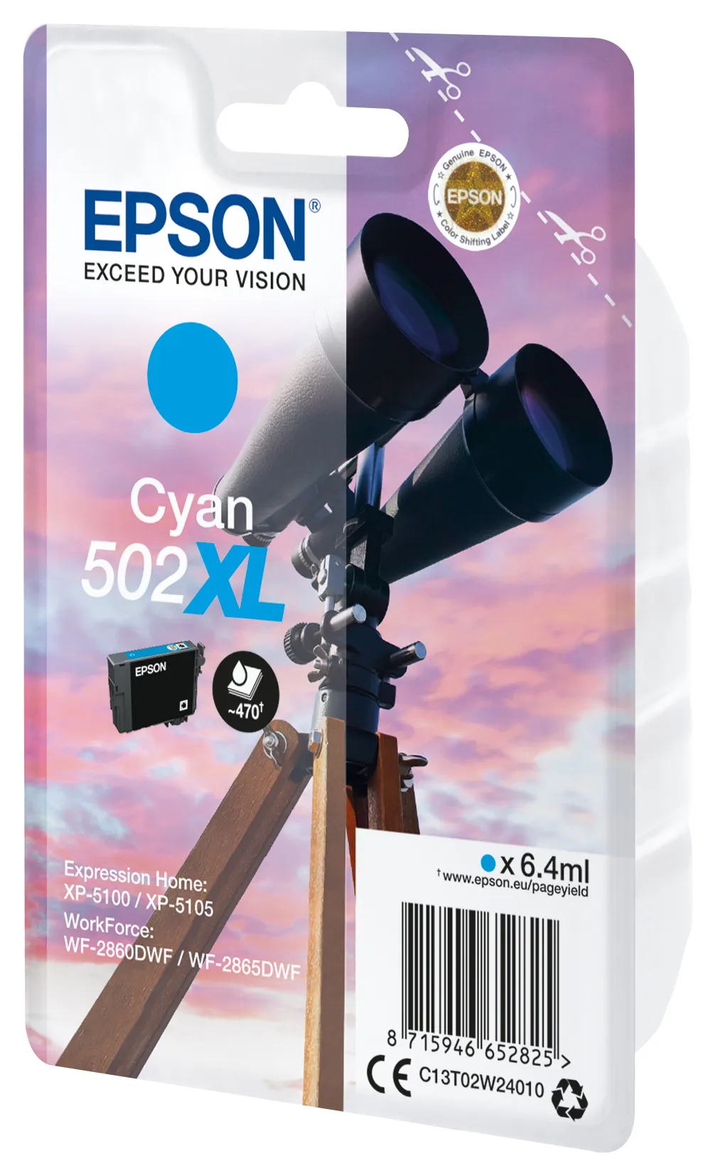 Epson Tinta Cian Nº 502XL para XP-5100, 5105 / WF-2860DWF, 2865DWF