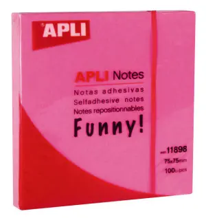 Apli Bloc de 100 Notas Adhesivas 75x75mm Color Rosa Fluor - Adhesivo de Calidad