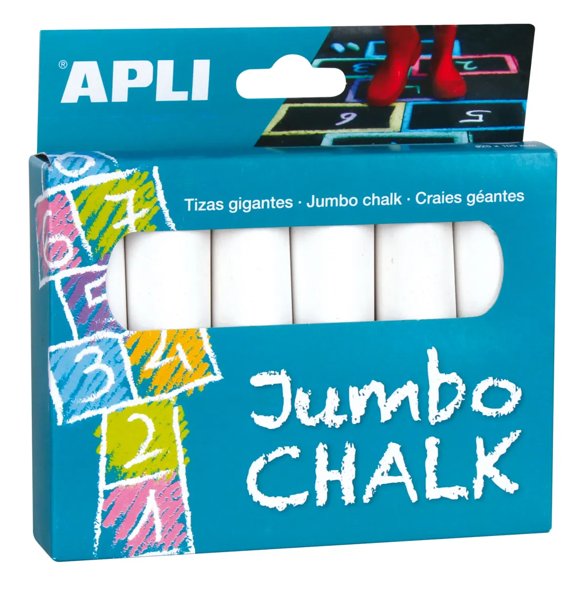 Apli Pack de 6 Tizas Redondas Jumbo Ø 25 x 105mm Color Blanco para Uso Escolar