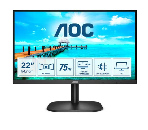 Monitor 22" Hdmi Vga Aoc 22B2H/Eu Va Fhd 75Hz 4Ms Vesa 100X100 Negro
