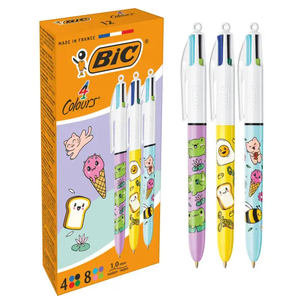 Bic 4 Colours Decors Kawaii Bolígrafo Retráctil Punta Media 1.0mm Tinta Aceite