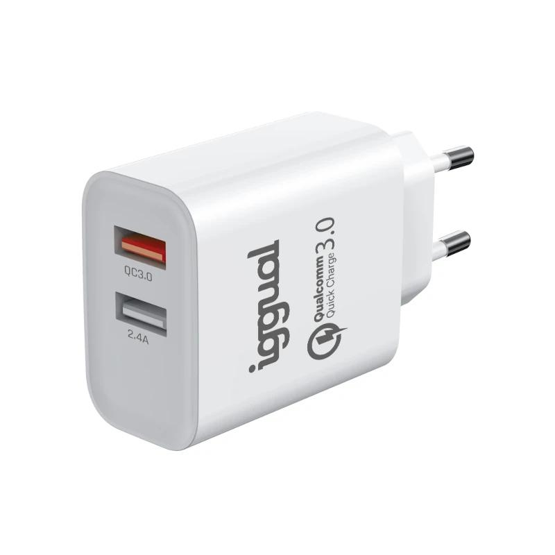Iggual Cargador Doble 2Xusb Carga Rápida Qc3.0 30W