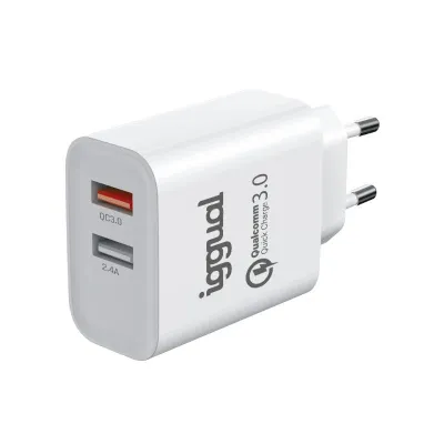 iggual Cargador Doble 2xUSB Carga Rápida QC3.0 30W