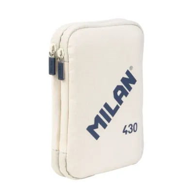 Milan Plumier 2 Pisos con Gomas de Borrar, Sacapuntas, Lápiz, Bolígrafo, Regla y 30 Utensilios - Beige
