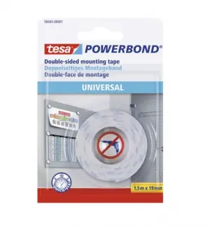Tesa Powerbond Cinta Adhesiva Doble Cara 19mm x 1.5m Color Blanco para Fijación Rápida