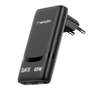 Verbatim Cargador de Pared Gan Fold 'N' Go 65W 2xUSB-C 3.0 Negro