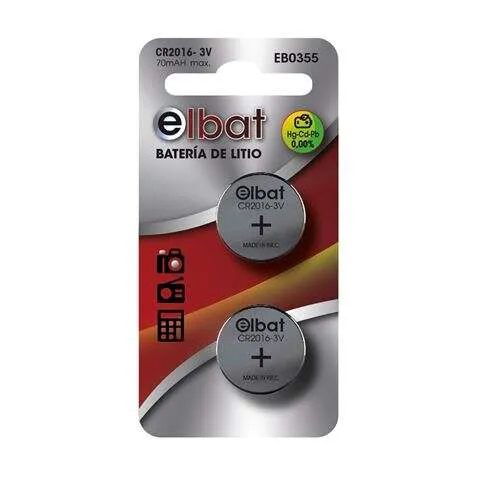 Elbat Pack de 2 Pilas de Litio CR2016 3V