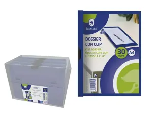 Bismark Dossier A4 para 30 Hojas con Clip Metálico Lateral - Polipropileno Transparente - Azul
