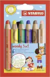 Stabilo Woody 3 en 1 Pack de 6 Lápices de Colores - Mina XXL 10mm, Colores Surtidos