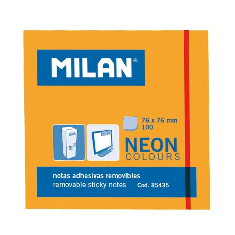 Milan Bloc de 100 Notas Adhesivas Removibles 76mm x 76mm Color Naranja Neón