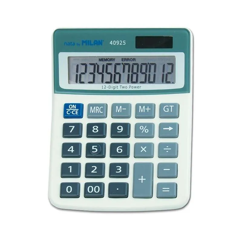Milan Calculadora De Sobremesa 12 Digitos - 3 Teclas De Memoria - Apagado Automatico - Color Blanco/Azul