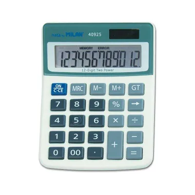 Milan Calculadora de Sobremesa 12 Dígitos con 3 Teclas de Memoria - Apagado Automático - Blanco/Azul