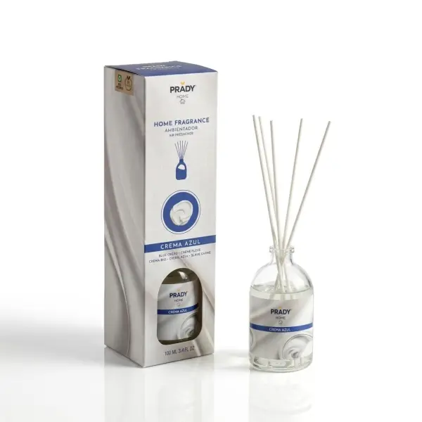 Prady Ambientador Mikado Crema Azul 100ml con Varitas Difusoras de Cristal