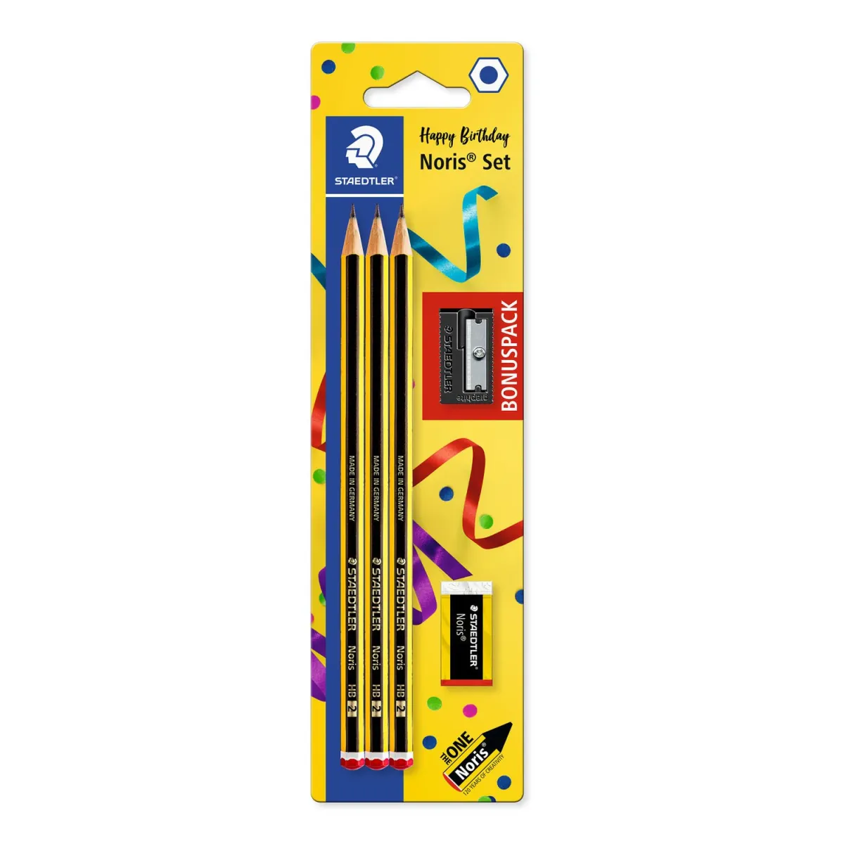 Staedtler Noris 120 Pack de 3 Lápices de Grafito Hexagonales HB 2mm con Goma y Sacapuntas